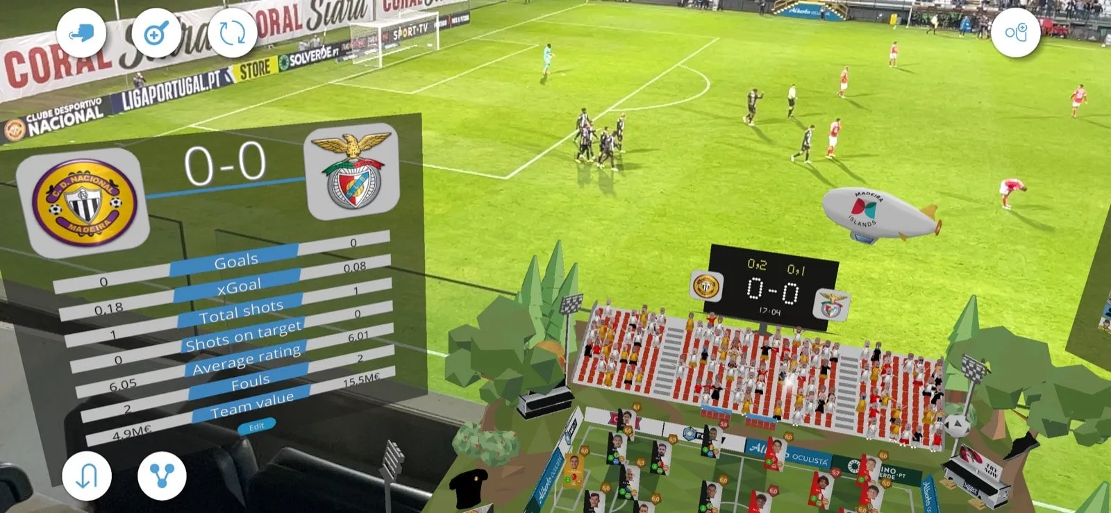 A FootAR 3D stadium placed on a table, seen on a tablet