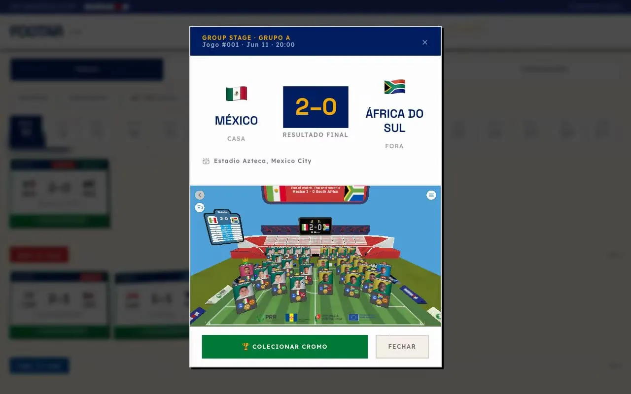 A Match Passport sticker opening a 3D stadium for the match