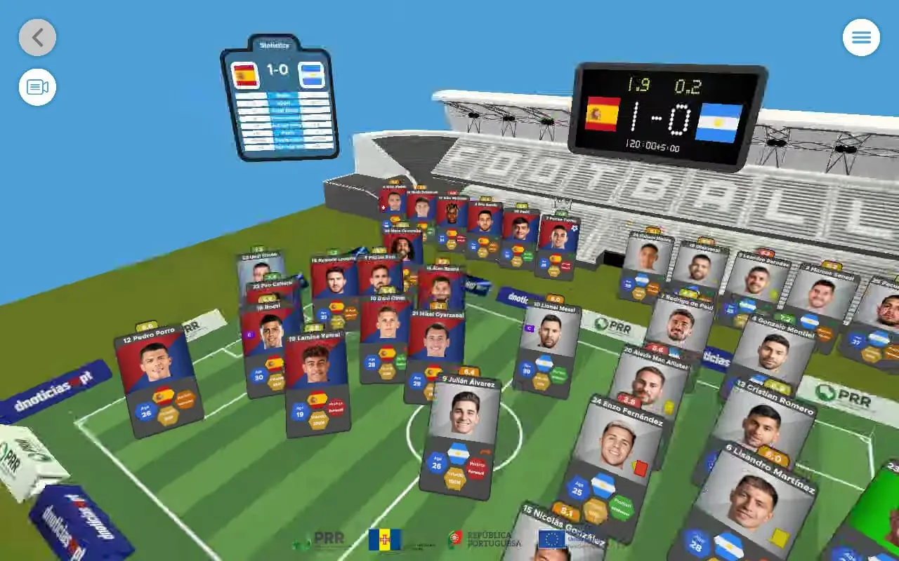 The FootAR replay camera circling a 3D football stadium