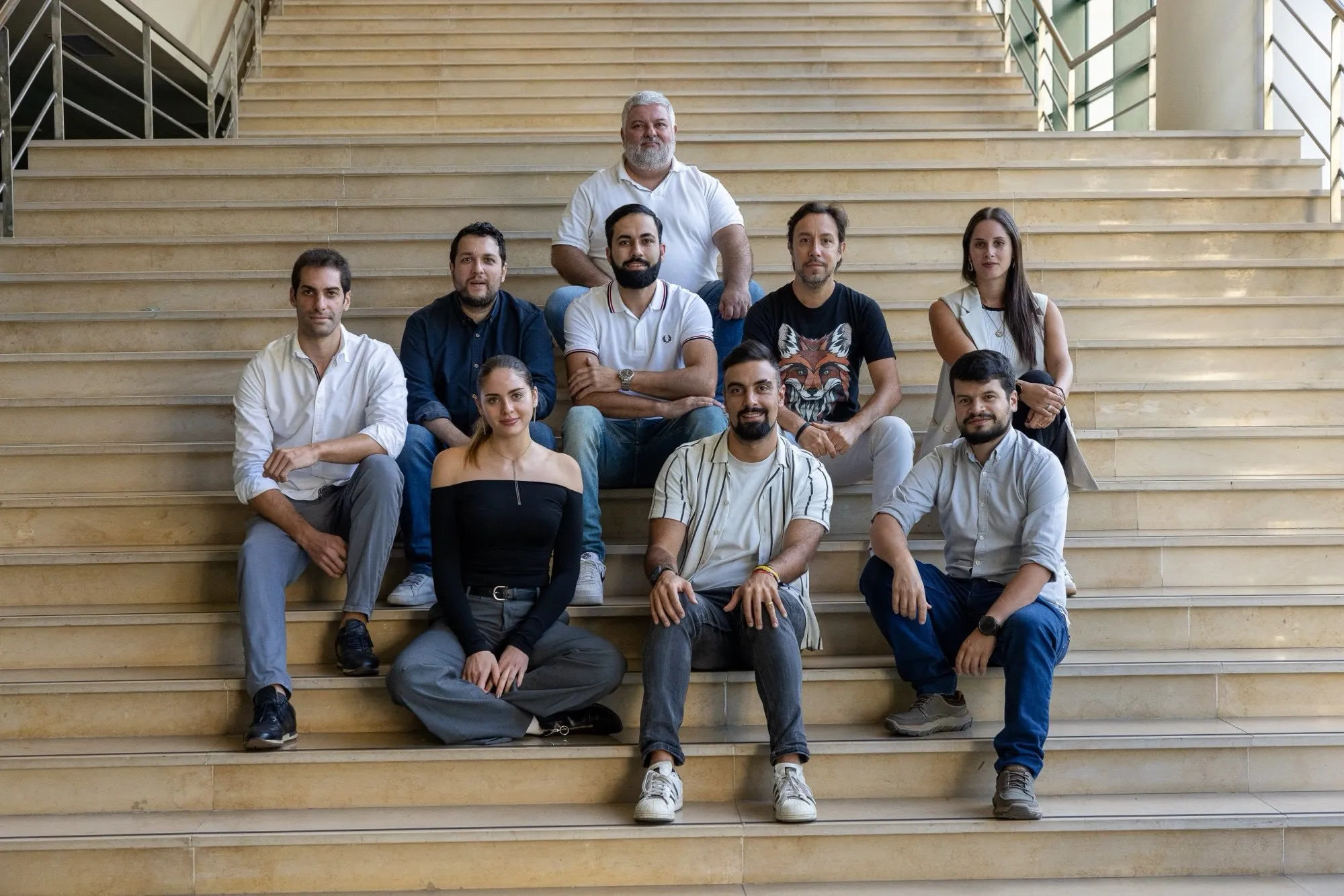 The FootAR team sitting together on wide steps