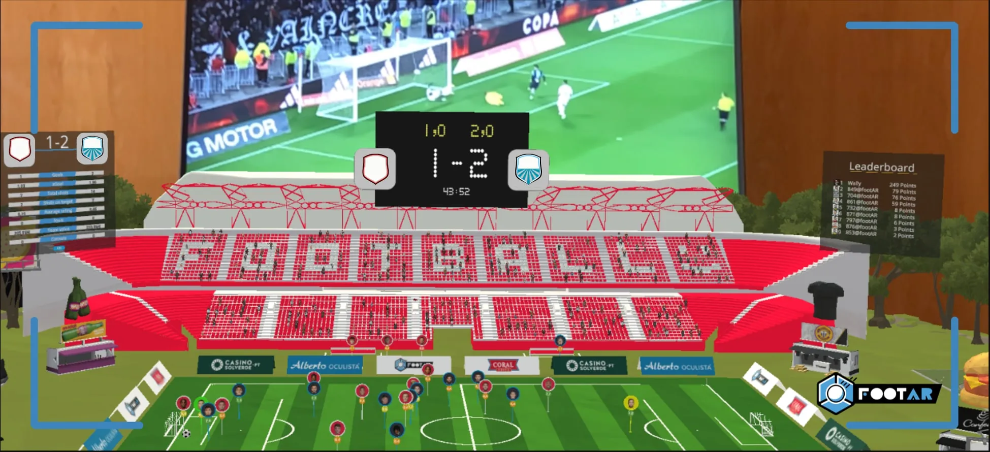 The FootAR 3D stadium with partner boards around the pitch