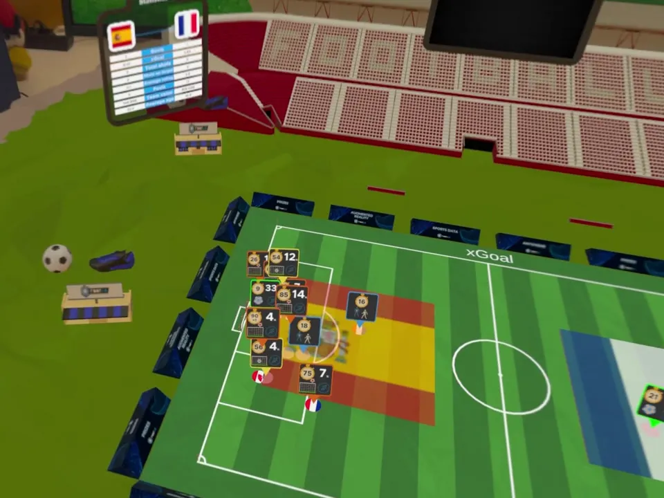 A 3D football match on a table, seen through Apple Vision Pro